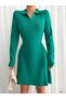 Women's Long Sleeve Polo Collar Knitwear Dress Benetton Green - 4