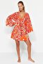 Etnik Desenli Dokuma Şeritli Plaj Mini Kimono&Kaftan TBESS23KM00032 - 2