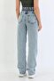 Gathered - Elastic Waist High Waist Boyfriend Wide Leg Jeans - 3
