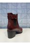 5744 Burgundy Zippered Genuine Leather Stylish Heeled Belt Buckle Detailed Women's Boots - 4