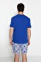 Dark Blue Unisex Regular Fit Printed Shorts Pajamas Set TMNSS23PT00000 - 2