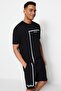 Siyah Regular Fit Bisiklet Yaka Baskılı Şortlu Pijama Takımı TMNSS23PT00017 - 3