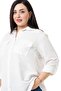 Plus Size Shirt Collar White Shirt with Double Pockets on the Chest - 5