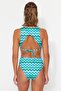 Geometric Patterned Deep Low-cut High Leg Regular Swimsuit TBESS23MA00340 - 11