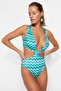 Geometric Patterned Deep Low-cut High Leg Regular Swimsuit TBESS23MA00340 - 5