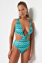 Geometric Patterned Deep Low-cut High Leg Regular Swimsuit TBESS23MA00340 - 7