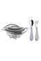 Non-Spill Plate & Steel Cutlery Set Gray