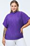 Plus Size Comfortable Stand Collar Straight Pleated Blouse - Purple - 6