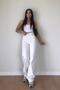 High Waist White Wide Leg Denim Jeans, Loose Cut Palazzo Jeans - 2