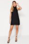 Black Straight Cut Halter Neck Mini Chiffon Lined Woven Dress TWOSS23EL01059