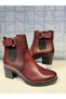 5744 Burgundy Zippered Genuine Leather Stylish Heeled Belt Buckle Detailed Women's Boots - 5