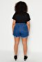 Koyu Mavi Paçası Püsküllü Esnek Skinny Fit Büyük Beden Denim Şort & Bermuda TBBSS23CJ00016 - 6