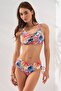 Pink Floral Gathering Cross Banded Triangle Formed Bikini Set with Adjustable Gathering Detail - 3