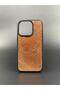 iPhone 14 Pro Case Tan Patterned Genuine Leather Fully Compatible Phone Case