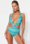 Geometric Patterned Deep Low-cut High Leg Regular Swimsuit TBESS23MA00340 - 3