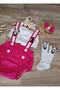 Girl Panda Concept Birthday Outfit Pink White Salopette Crop Socks Buckle Set - 3