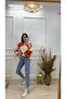 High Waist Blue Lycra Mom Jeans Stretchy Jeans - 2
