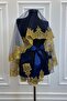 Navy Blue Gold Laced Bridal Henna Veil Set Wedding Henna Night Face Cover - 3