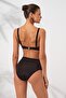 Black Melt Gathering Sliding Lace Detailed High Waist Bikini Set Tulle Corset Underwire - 2