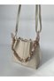 Women's Cream Beige Scarf Chain Accessories Soft Leather 3 Compartment Hand Shoulder Bag Women's Gift - 5