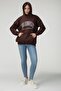Unisex Los Angeles Printed Hooded Oversize Brown Sweatshirt - 3
