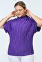 Plus Size Comfortable Stand Collar Straight Pleated Blouse - Purple - 3