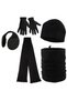 Men's Black Winter Fleece Gloves - Fleece Beanie - Fleece Neck Collar - Headphones - Scarf Set of 5