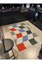 Mira 1101 Green Blue Red Checkerboard Themed Colorful Woven Base Carpet