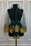 Emerald Gold Sparkling Laced Bridal Henna Veil Set Wedding Henna Night Face Cover - 2