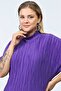 Plus Size Comfortable Stand Collar Straight Pleated Blouse - Purple