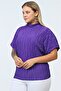 Plus Size Comfortable Stand Collar Straight Pleated Blouse - Purple - 4