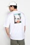 White Oversized /Wide Cut Landscape Printed Short Sleeve 100% Cotton T-Shirt Tmnss21Ts0619