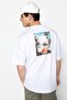 White Oversized /Wide Cut Landscape Printed Short Sleeve 100% Cotton T-Shirt Tmnss21Ts0619 - 5