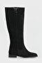 Women's Black Suede Genuine Natural Leather Bellows Flat Boots
