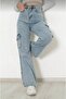 Light Snow Blue Cargo Pocket Loose Lycra Super High Waist Wide Leg Jeans - 2