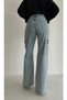 Blue Light Snow Cargo Pocket Lycra Super High Waist Loose Jeans Trousers - 3