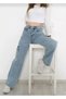 Cataniza Lycra 90's Women's Open Snow Cargo Pocket Blue High Waist Loose Leg Denim Jeans Palazzo Pants