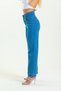 Blue High Waist Lycra Belt Gathered Wide Leg Jean Trousers - 5