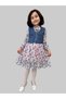 Girl's Denim Dress/ Denim Shirt Collar Dress/ Floral Patterned Chiffon Dress/with buckle