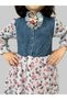 Girl's Denim Dress/ Denim Shirt Collar Dress/ Floral Patterned Chiffon Dress/with buckle - 3