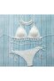 Women's White Crochet Knit Sea Shell Pendant Three Piece Bikini Set