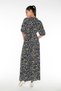 Balloon Sleeves, Waist Tie, V-Neck, Polka Dot, Navy Blue Long Dress - 3