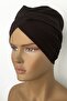 Aura Ready Turban Bonnet Combed Cotton Brown Bonnet Cross Banded Women's Hijab Bonnet Inside and Outside - 3