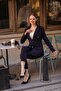Blazer Jacket Belted Pipe Leg Trousers Set - 2