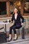 Blazer Jacket Belted Pipe Leg Trousers Set - 3