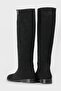 Women's Black Suede Genuine Natural Leather Bellows Flat Boots - 5