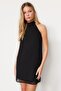 Black Straight Cut Halter Neck Mini Chiffon Lined Woven Dress TWOSS23EL01059 - 5