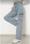 Cataniza Lycra 90's Women's Open Snow Cargo Pocket Blue High Waist Loose Leg Denim Jeans Palazzo Pants - 3