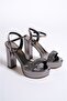 Women's Anthracite Stone Platform Heeled Shoes - 4