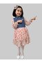 Girl's Denim Dress/ Denim Shirt Collar Dress/ Floral Patterned Chiffon Dress/with buckle - 5